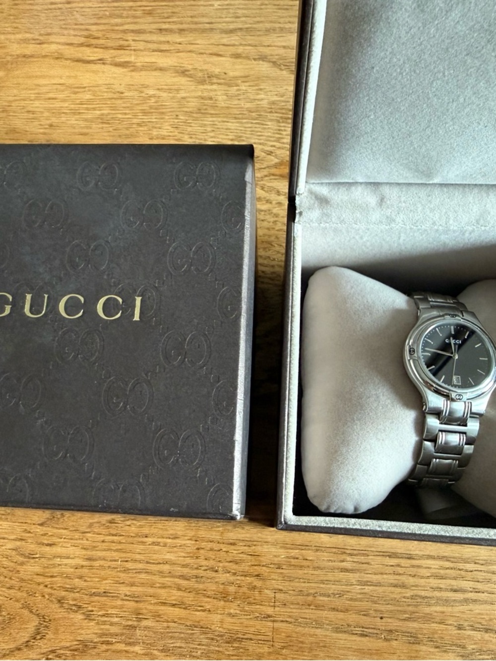 Gucci Silver Stainless Steel Watch with Black Dial